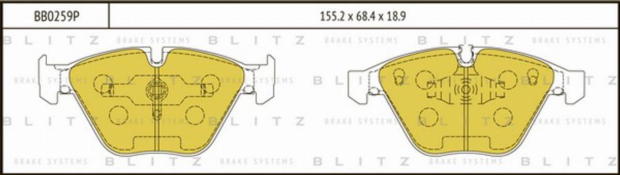 Blitz BB0259P - Тормозные колодки, дисковые, комплект autospares.lv