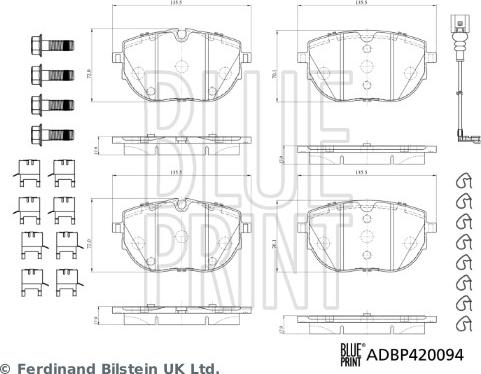 Blue Print ADBP420094 - Тормозные колодки, дисковые, комплект autospares.lv