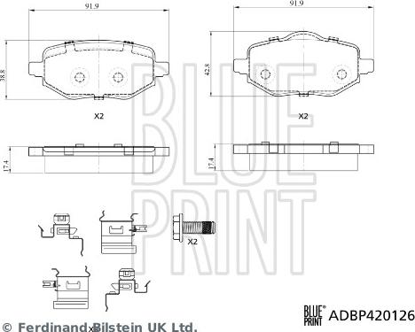 Blue Print ADBP420126 - Тормозные колодки, дисковые, комплект autospares.lv