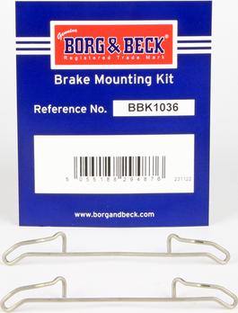 Borg & Beck BBK1036 - Комплектующие для колодок дискового тормоза autospares.lv