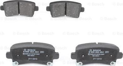 BOSCH 0 986 494 494 - Тормозные колодки, дисковые, комплект autospares.lv