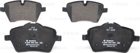 BOSCH 0 986 494 489 - Тормозные колодки, дисковые, комплект autospares.lv