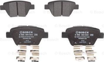 BOSCH 0 986 494 643 - Тормозные колодки, дисковые, комплект autospares.lv