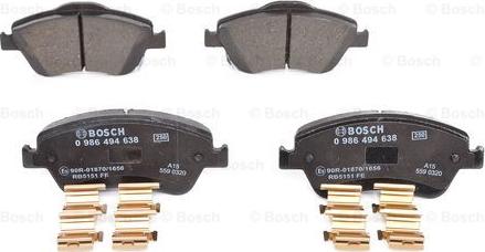 BOSCH 0 986 494 638 - Тормозные колодки, дисковые, комплект autospares.lv