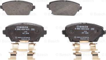 BOSCH 0 986 494 633 - Тормозные колодки, дисковые, комплект autospares.lv