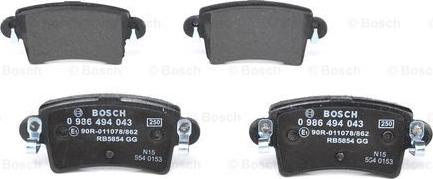 BOSCH 0 986 494 043 - Тормозные колодки, дисковые, комплект autospares.lv