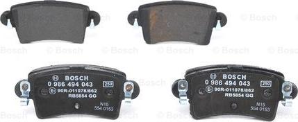 BOSCH 0 986 494 043 - Тормозные колодки, дисковые, комплект autospares.lv