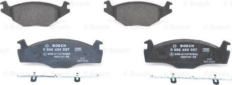 BOSCH 0 986 494 057 - Тормозные колодки, дисковые, комплект autospares.lv