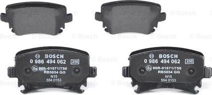 BOSCH 0 986 494 062 - Тормозные колодки, дисковые, комплект autospares.lv