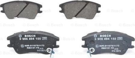 BOSCH 0 986 494 155 - Тормозные колодки, дисковые, комплект autospares.lv