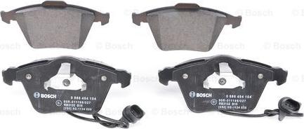 BOSCH 0 986 494 104 - Тормозные колодки, дисковые, комплект autospares.lv