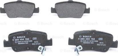 BOSCH 0 986 494 182 - Тормозные колодки, дисковые, комплект autospares.lv