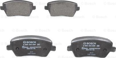 BOSCH 0 986 494 856 - Тормозные колодки, дисковые, комплект autospares.lv