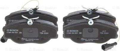 BOSCH 0 986 494 851 - Тормозные колодки, дисковые, комплект autospares.lv