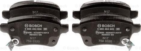 BOSCH 0 986 494 802 - Тормозные колодки, дисковые, комплект autospares.lv