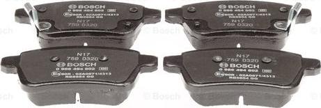 BOSCH 0 986 494 802 - Тормозные колодки, дисковые, комплект autospares.lv