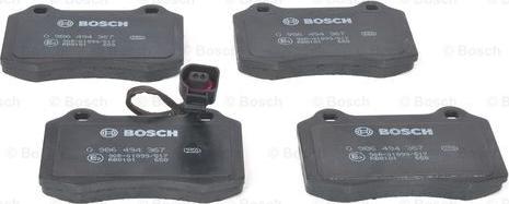 BOSCH 0 986 494 367 - Тормозные колодки, дисковые, комплект autospares.lv