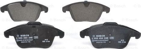 BOSCH 0 986 494 246 - Тормозные колодки, дисковые, комплект autospares.lv