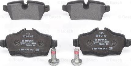 BOSCH 0 986 494 242 - Тормозные колодки, дисковые, комплект autospares.lv