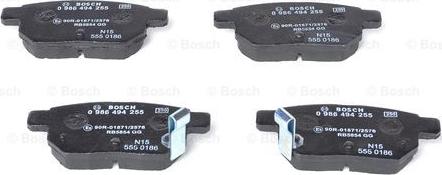 BOSCH 0 986 494 255 - Тормозные колодки, дисковые, комплект autospares.lv