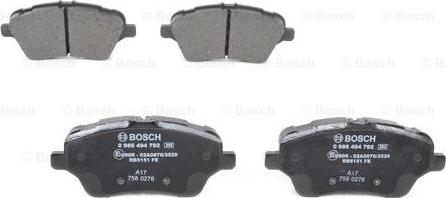 BOSCH 0 986 494 792 - Тормозные колодки, дисковые, комплект autospares.lv