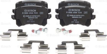 BOSCH 0 986 494 731 - Тормозные колодки, дисковые, комплект autospares.lv