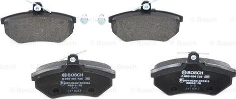 BOSCH 0 986 494 726 - Тормозные колодки, дисковые, комплект autospares.lv