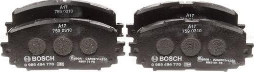 BOSCH 0 986 494 770 - Тормозные колодки, дисковые, комплект autospares.lv