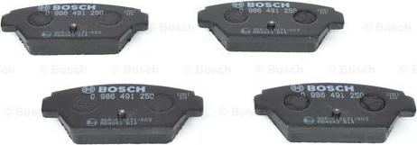 BOSCH 0 986 491 250 - Тормозные колодки, дисковые, комплект autospares.lv