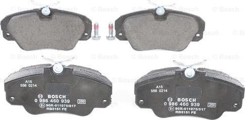 BOSCH 0 986 460 939 - Тормозные колодки, дисковые, комплект autospares.lv