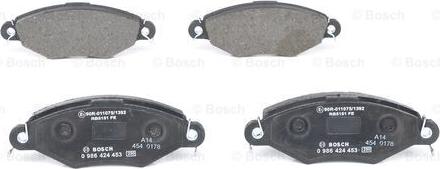 BOSCH 0 986 424 453 - Тормозные колодки, дисковые, комплект autospares.lv