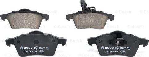 BOSCH 0 986 424 537 - Тормозные колодки, дисковые, комплект autospares.lv