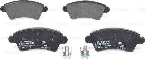 BOSCH 0 986 424 801 - Тормозные колодки, дисковые, комплект autospares.lv