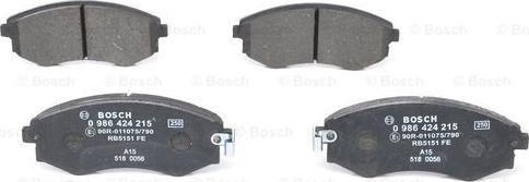 BOSCH 0 986 424 215 - Тормозные колодки, дисковые, комплект autospares.lv