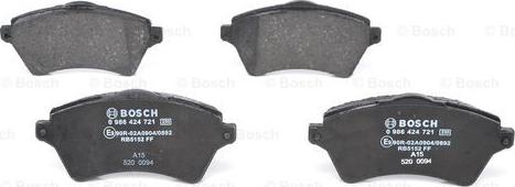 BOSCH 0 986 424 721 - Тормозные колодки, дисковые, комплект autospares.lv