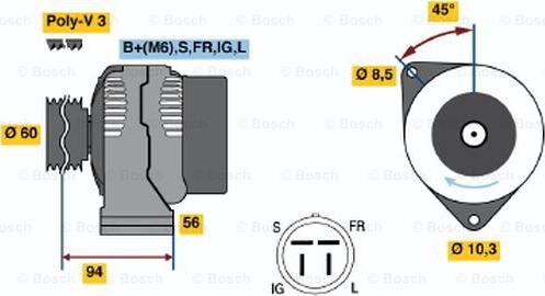 BOSCH 0 986 044 791 - Генератор autospares.lv