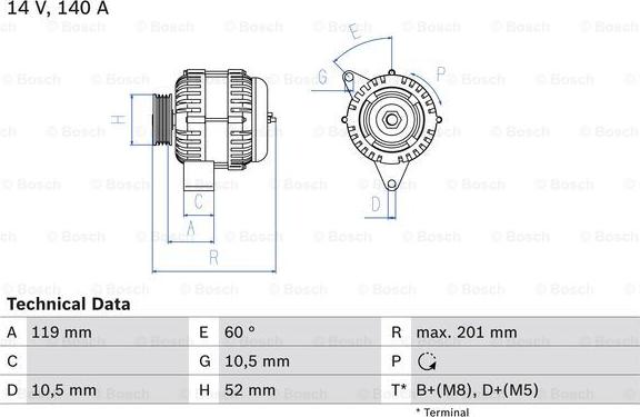 BOSCH 0 986 046 190 - Генератор autospares.lv