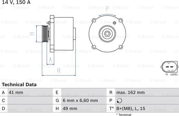 BOSCH 0 986 041 750 - Генератор autospares.lv