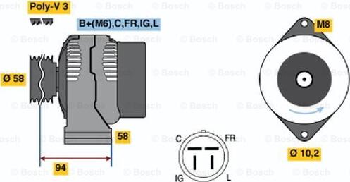 BOSCH 0 986 038 551 - Генератор autospares.lv