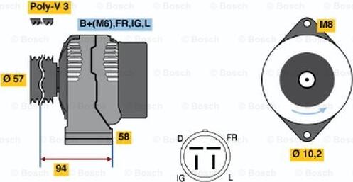 BOSCH 0 986 038 571 - Генератор autospares.lv