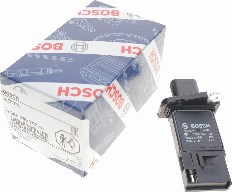 BOSCH 0 986 280 703 - Датчик потока, массы воздуха autospares.lv