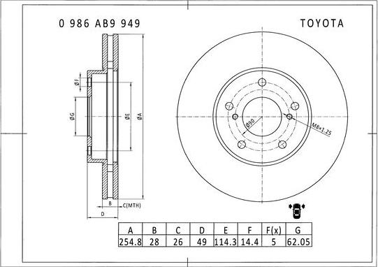 BOSCH 0 986 AB9 949 - Тормозной диск autospares.lv