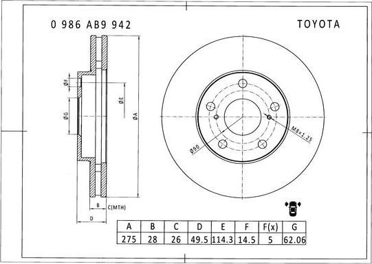 BOSCH 0 986 AB9 942 - Тормозной диск autospares.lv