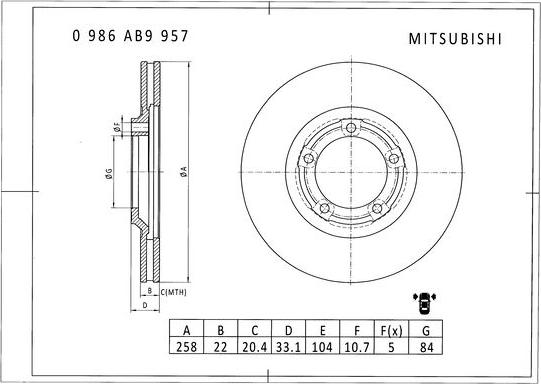 BOSCH 0 986 AB9 957 - Тормозной диск autospares.lv