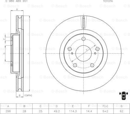 BOSCH 0 986 AB9 901 - Тормозной диск autospares.lv