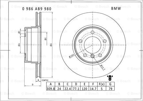 BOSCH 0 986 AB9 980 - Тормозной диск autospares.lv