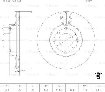 BOSCH 0 986 AB9 595 - Тормозной диск autospares.lv