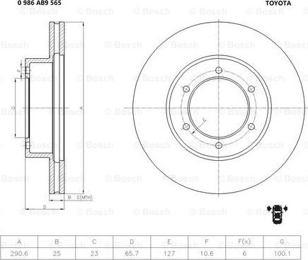 BOSCH 0 986 AB9 565 - Тормозной диск autospares.lv