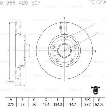 BOSCH 0 986 AB9 507 - Тормозной диск autospares.lv