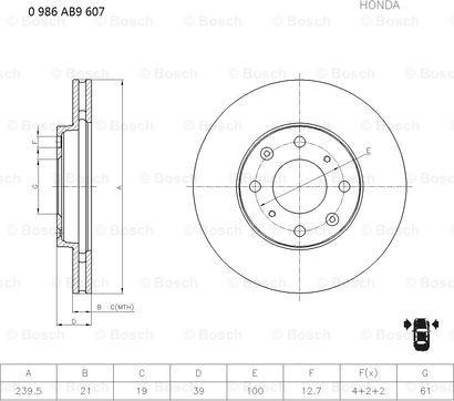 BOSCH 0 986 AB9 607 - Тормозной диск autospares.lv